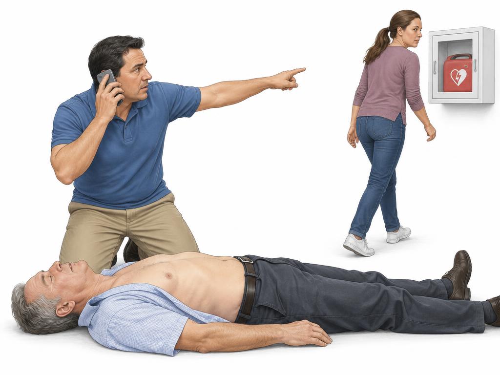 اطلب الإسعاف وجهاز الصدمات