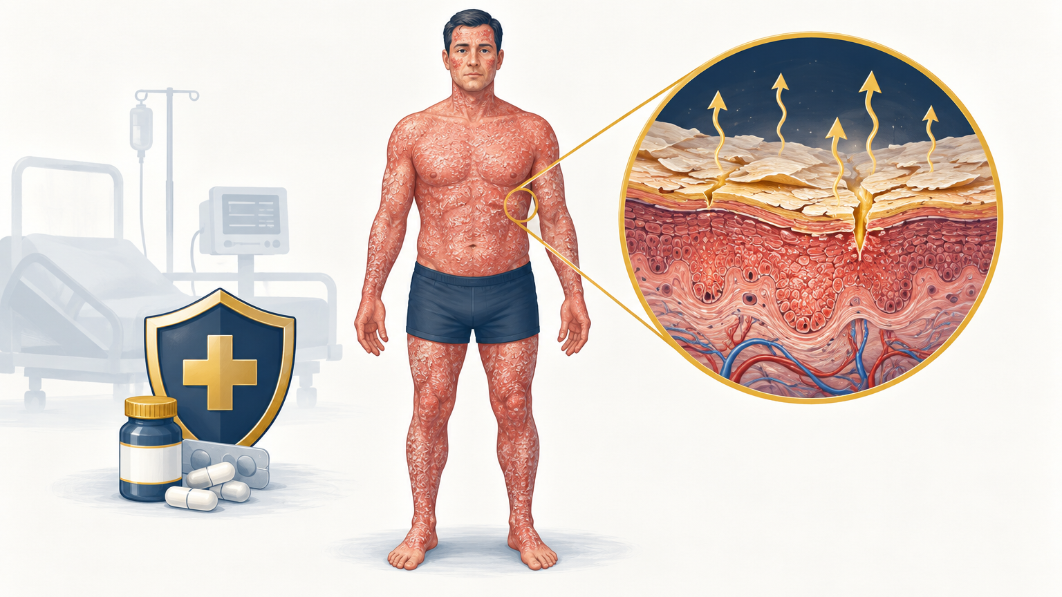 صورة توضيحية عن احمرار الجلد بالصدفية | Erythroderma psoriaticum — الجلدية والتجميل | فارماستان