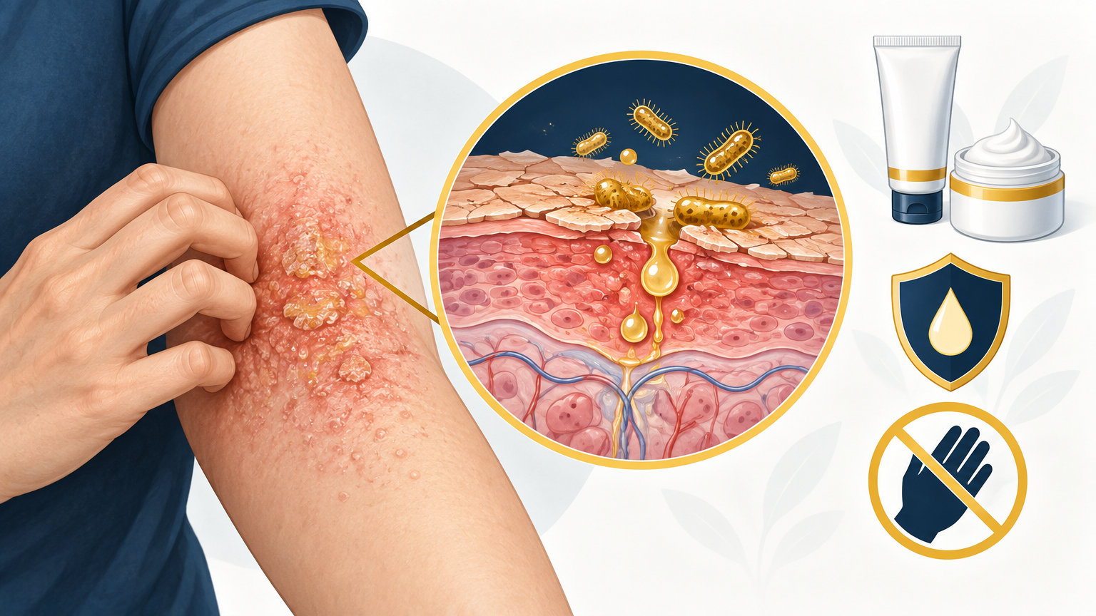 صورة توضيحية عن اكزيمة نازة | Weeping eczema — الجلدية والتجميل | فارماستان