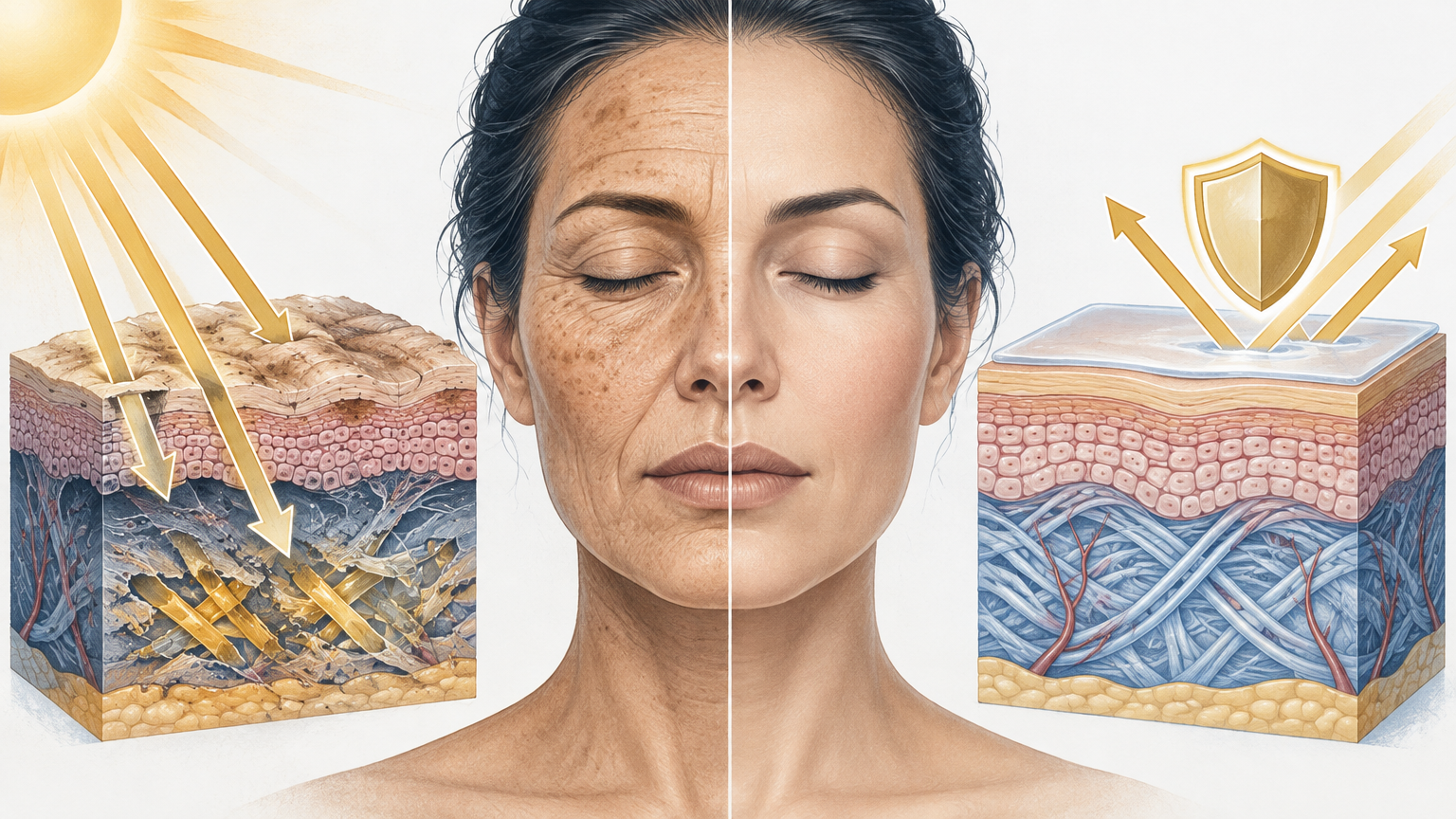 صورة توضيحية عن التشيخ الضوئي | Photoaging — الجلدية والتجميل | فارماستان