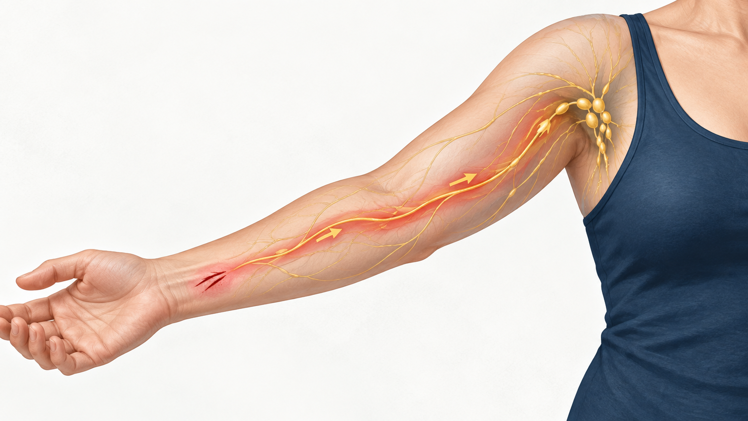 صورة توضيحية عن التهاب الأوعية اللمفية | Lymphangitis — الدم والجهاز الليمفاوي | فارماستان
