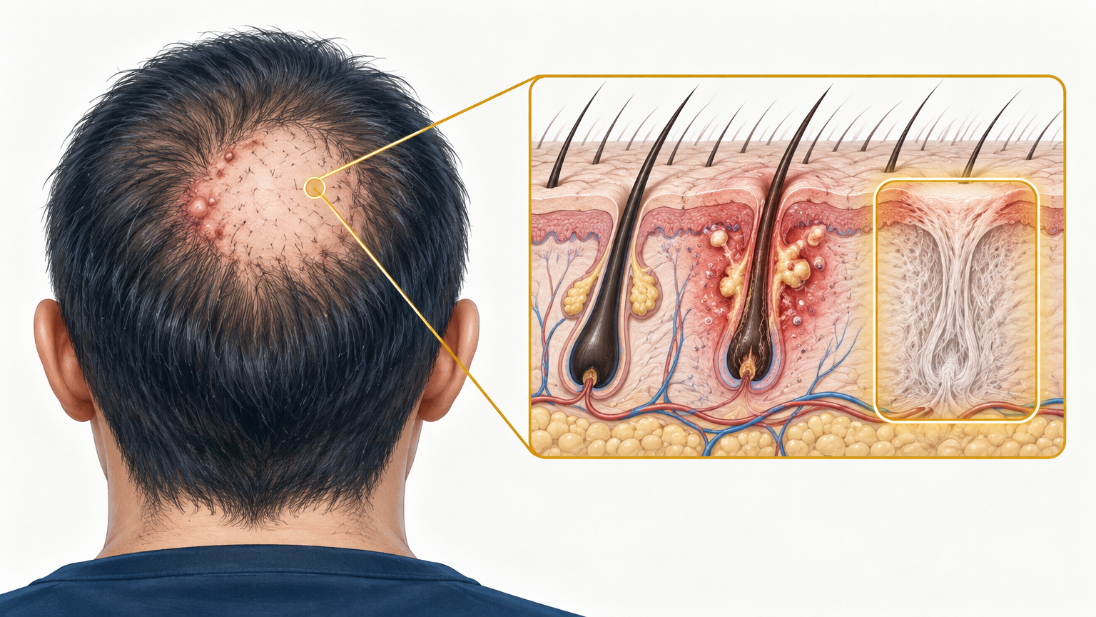 صورة توضيحية عن التهاب الجريبات الصالع | Folliculitis decalvans — الجلدية والتجميل | فارماستان