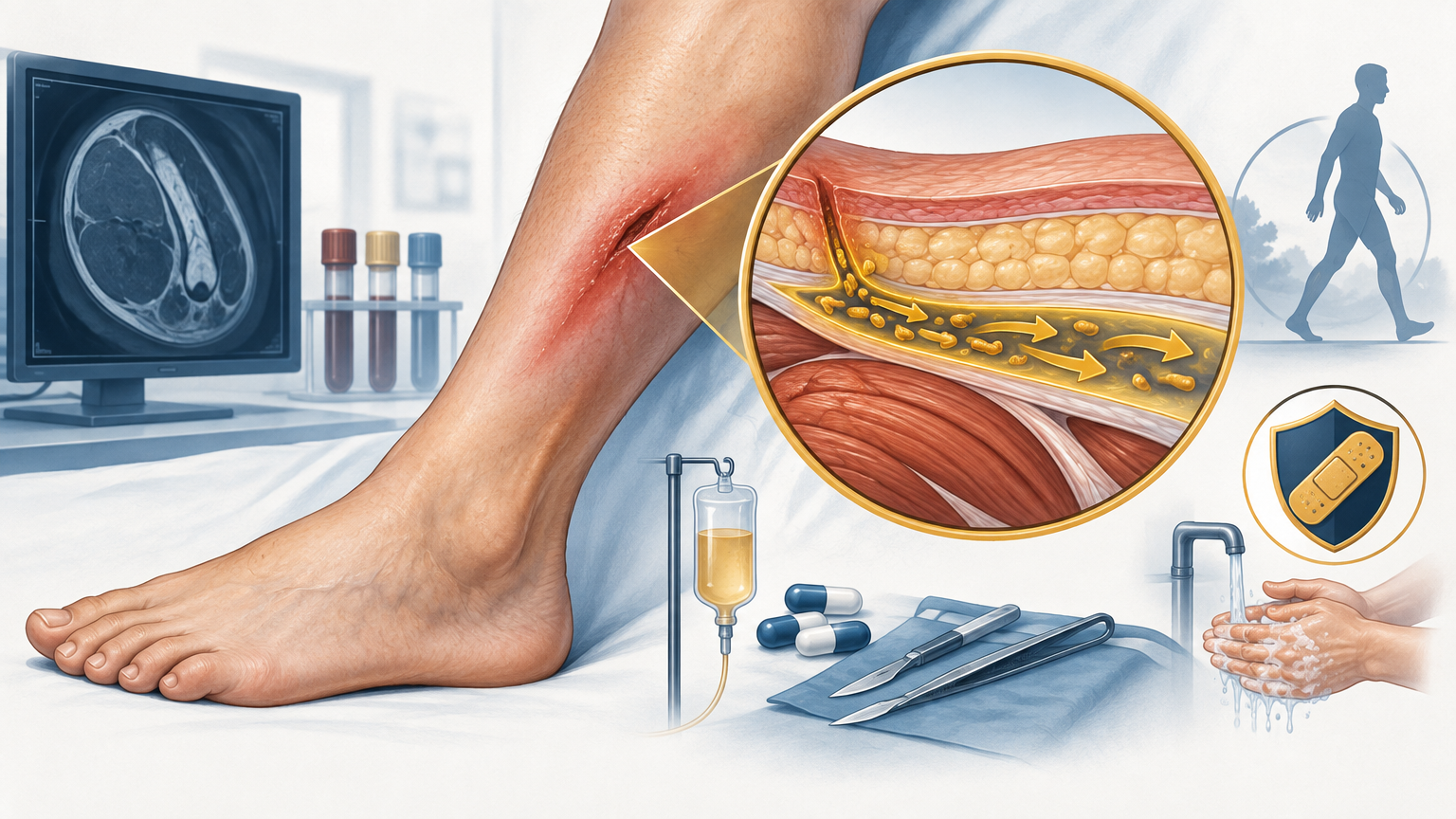 صورة توضيحية عن التهاب اللفافة الناخر | Necrotizing fasciitis — الأمراض المعدية | فارماستان