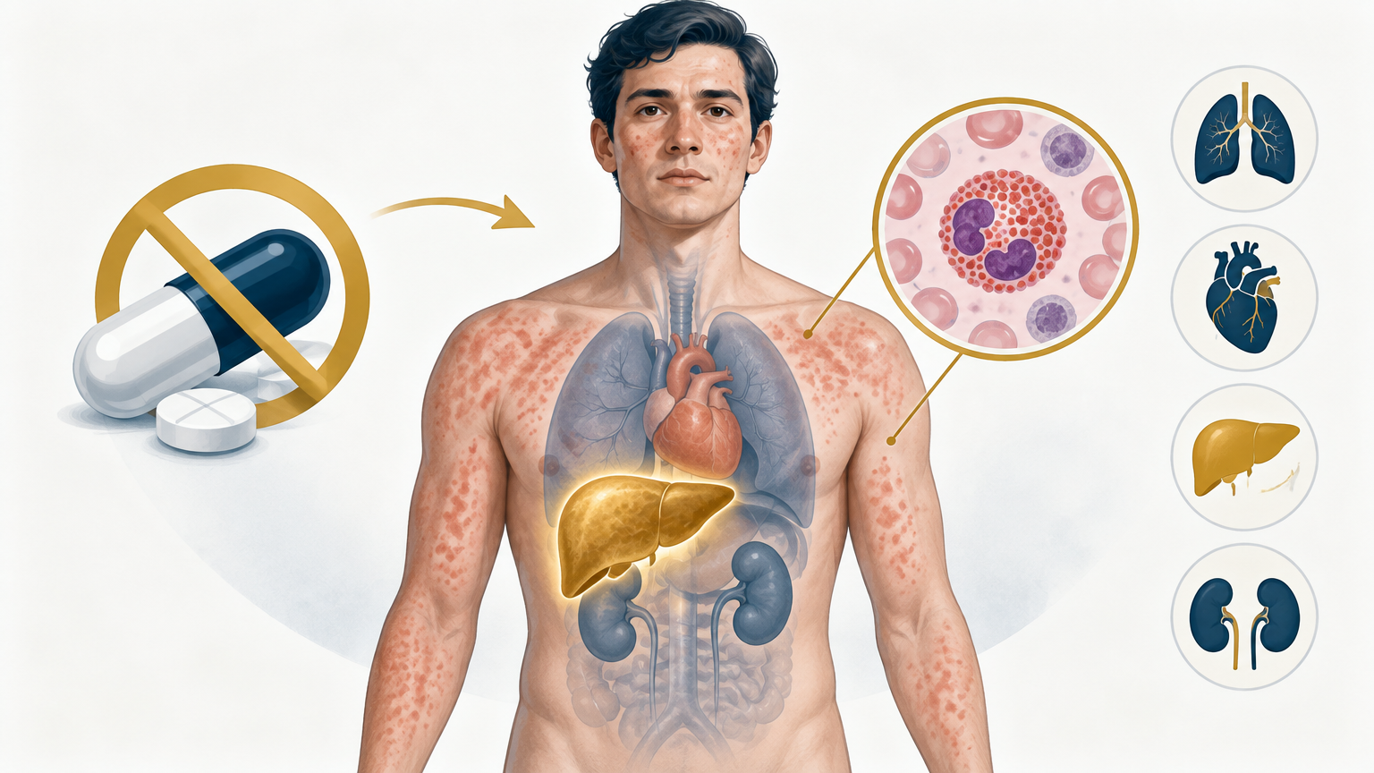 صورة توضيحية عن Drug Reaction with Eosinophilia and Systemic Symptoms | تفاعل الأدوية مع فرط الحمضات والأعراض الجهازية — الجهاز المناعي | فارماستان