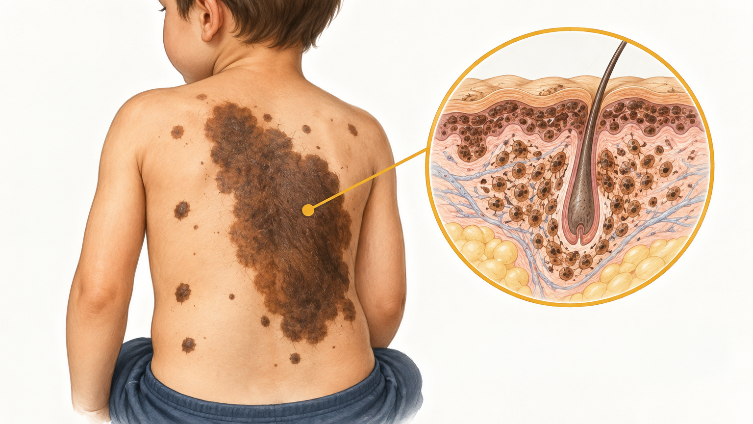 صورة توضيحية عن Giant Congenital Melanocytic Nevus | الوحمة الميلانينية الخلقية العملاقة — الجلدية والتجميل | فارماستان