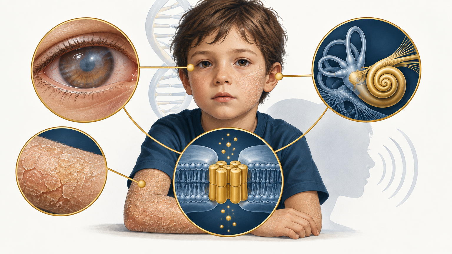 صورة توضيحية عن Keratitis Ichthyosis Deafness Syndrome | متلازمة التهاب القرنية والسماك والصمم — الأمراض النادرة | فارماستان