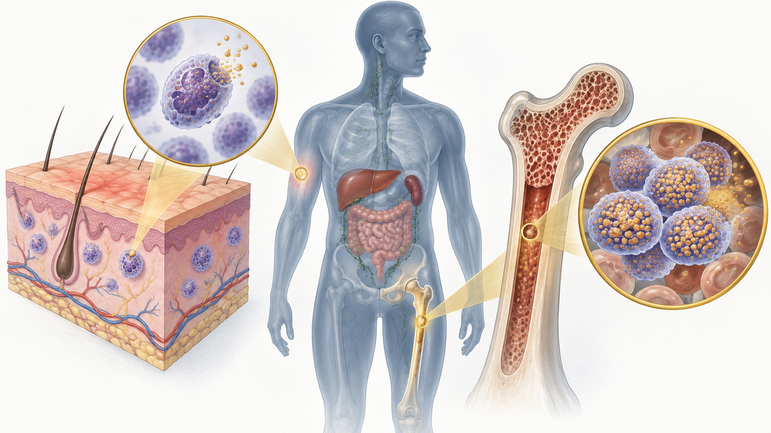 صورة توضيحية عن Mastocytosis | كثرة الخلايا البدينة — الدم والجهاز الليمفاوي | فارماستان