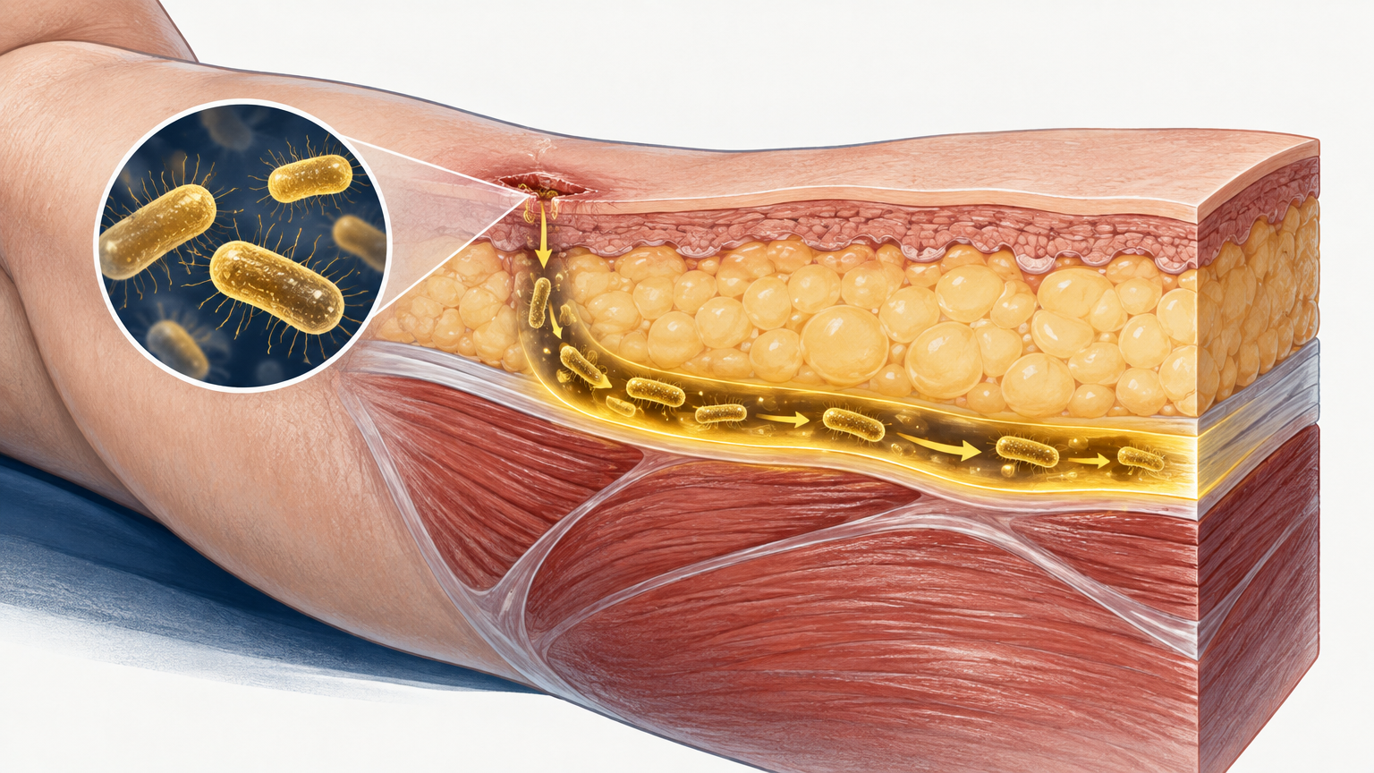 صورة توضيحية عن Necrotizing Fasciitis | التهاب اللفافة الناخر — الأمراض المعدية | فارماستان